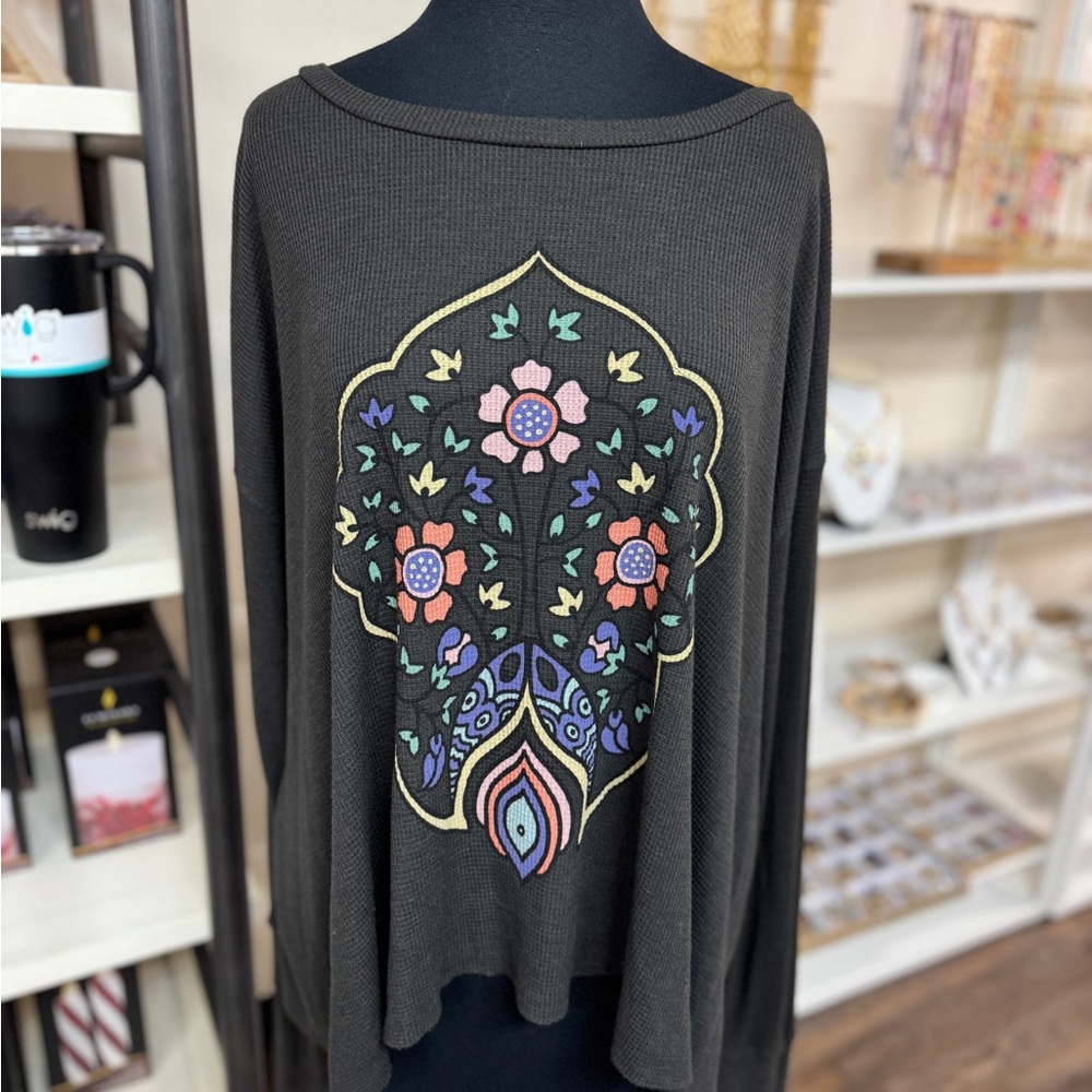 Wildfox Black Long Sleeve Top with Floral Design